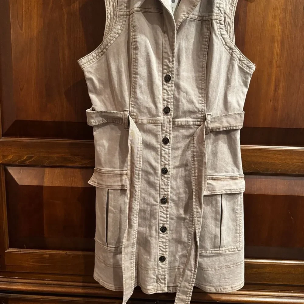 Anthropologie Pilcro Denim Button-Front Mini Dress Neutral Color US Size 6 NWT - Picture 12 of 16